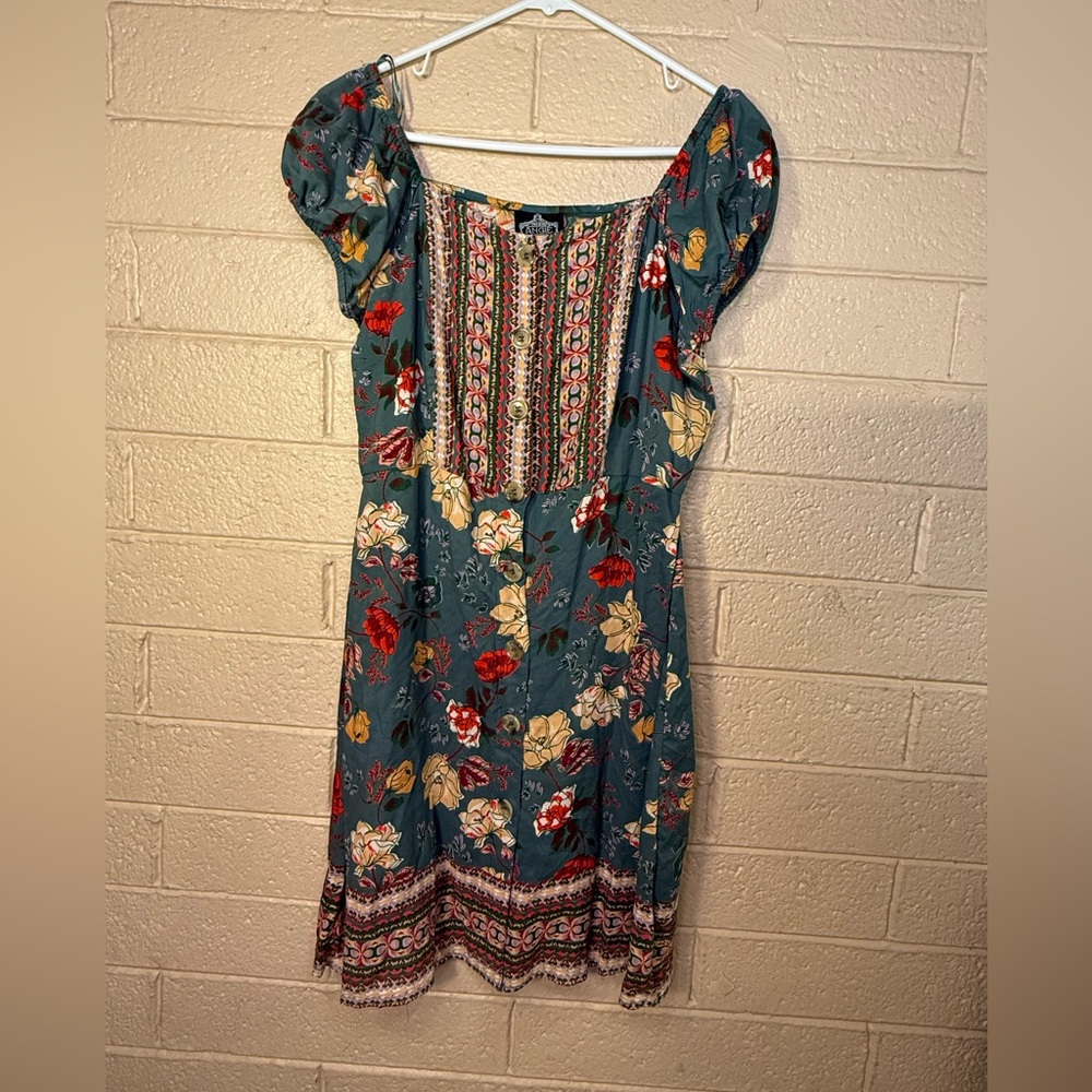 Angie Teal and Red Floral Mini Dress